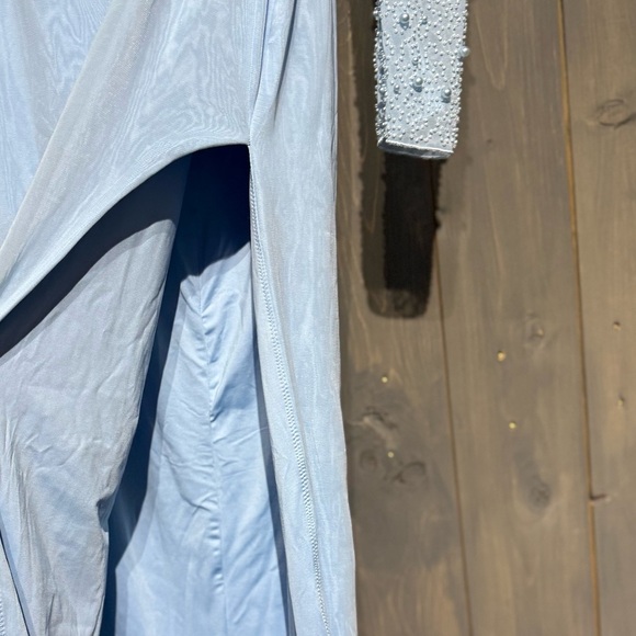 Oh Polly Blue Embellished Pearl Dress with Side Split - Picture 5 of 13